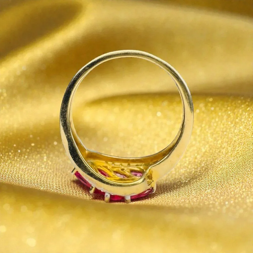 VINTAGE- 10K Gold- Marquise Ruby & Diamond Ring -Size 8- 1.35cttw Leaf Ring 3g